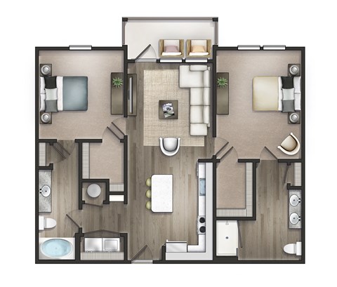 Floor plan for 2 beds, 2 baths, 1108 sqft